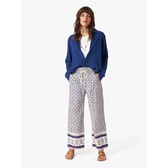 Xirena Women Talyn Print Cotton Drawstring Pants In White/ Blue Medium - Picture 1 of 9